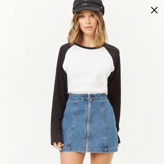 フォーエバートゥエンティーワン(FOREVER 21)のforever21 フロントジップデニムミニスカート size29 L 大きい(ミニスカート)