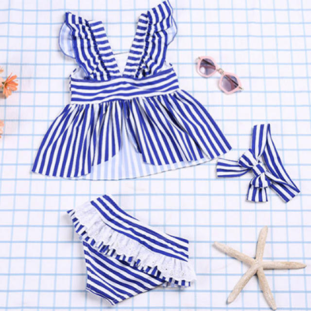 新品 女の子 水着 110 セパレート ブルー リボン付きの通販 By 新品 女の子 水着 110 セパレート ブルー リボン付きの通販 By