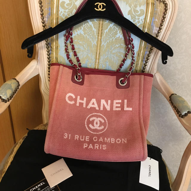 正規 CHANEL シャネル ドーヴィル PM レッド トート ショルダーバッグ