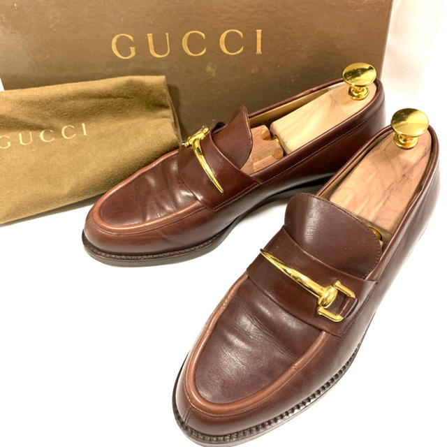 Gucci(グッチ)のGUCCI 約23cm ビットローファー ゴールド ブラウン 茶色 レディース レディースの靴/シューズ(ローファー/革靴)の商品写真