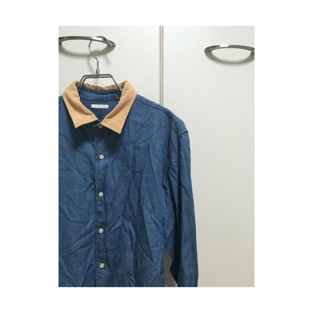 GU(ジーユー)のデニムリブシャツ  古着シャツ 柄シャツ レトロ 80s 90s ビンテージ メンズのトップス(シャツ)の商品写真