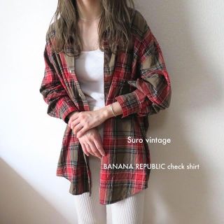 バナナリパブリック(Banana Republic)のBANANA REPUBLIC チェックシャツ BDシャツ カーキ ブラウン(シャツ/ブラウス(長袖/七分))