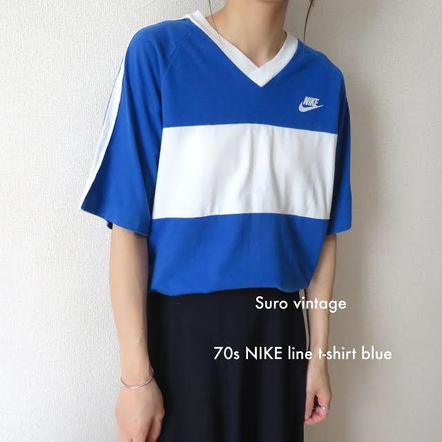 70s NIKE スウォッシュ tシャツ ブルー 白 TMタグ  レディース