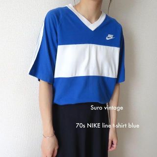 ナイキ(NIKE)の70s NIKE スウォッシュ tシャツ ブルー 白 TMタグ 古着 レディース(Tシャツ(半袖/袖なし))