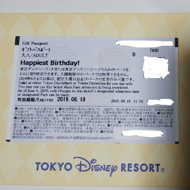 Disney(ディズニー)のディズニーパスポート 大人・小人各１枚の２枚セット チケットの施設利用券(遊園地/テーマパーク)の商品写真