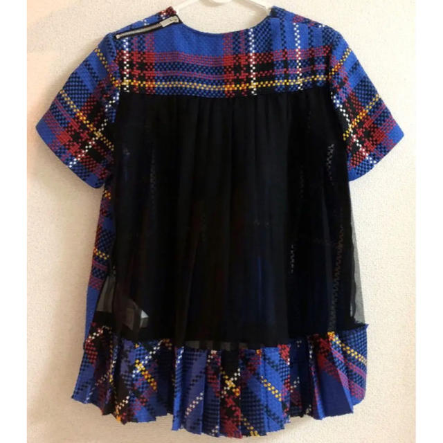 sacai サカイ バックプリーツ トップス Tシャツ 肩ファスナー チェック柄