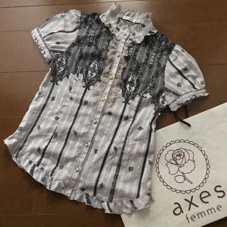 アクシーズファム(axes femme)の【axes femme】クラシカル半袖ブラウス 黒レース柄 M アクシーズ (シャツ/ブラウス(半袖/袖なし))