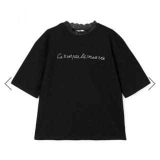 グレイル(GRL)のレースネックロゴTシャツ  ブラック(Tシャツ/カットソー(半袖/袖なし))
