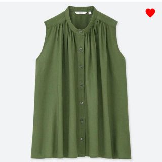 ユニクロ(UNIQLO)のユニクロ リネンブレンドシャツ ノースリーブ L(シャツ/ブラウス(半袖/袖なし))