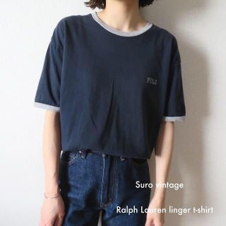 ポロラルフローレン(POLO RALPH LAUREN)のRalph Lauren リンガー tシャツ ネイビー 古着 レディース (Tシャツ(半袖/袖なし))