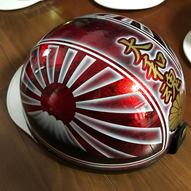 キャンディーレッドラメ ラップ塗装 コルク半 ヘルメット 富士日章 キャンディーレッドラメ ラップ塗装 コルク半 ヘルメット 富士日章