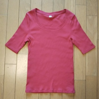 ユニクロ(UNIQLO)のユニクロ リブUネックTシャツ(5分袖) Sサイズ(Tシャツ(半袖/袖なし))