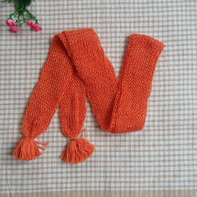 コットンヤーンの輪編みマフラー(オレンジ) ハンドメイドのファッション小物(マフラー/ストール)の商品写真
