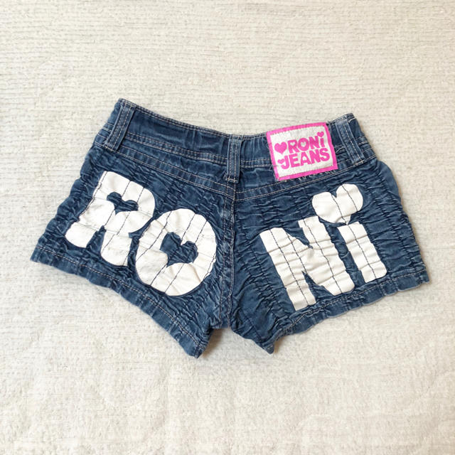 RONI(ロニィ)のRONI デニム ショートパンツ シャーリング ロゴ ショーパン L ロニ キッズ/ベビー/マタニティのキッズ服女の子用(90cm~)(パンツ/スパッツ)の商品写真