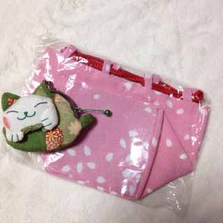 浴衣の小物♡桜色巾着と猫のがま口(財布)