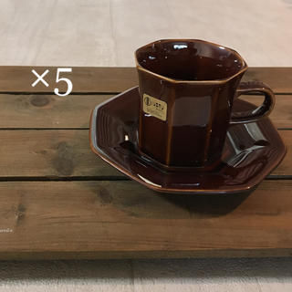 ☆昭和レトロ 飴色 コーヒーカップ&ソーサー 5客(食器)
