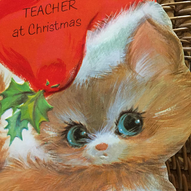   C9ヴィンテージUSA未使用グリーティングクリスマスカード赤い帽子子猫ちゃん エンタメ/ホビーのコレクション(印刷物)の商品写真