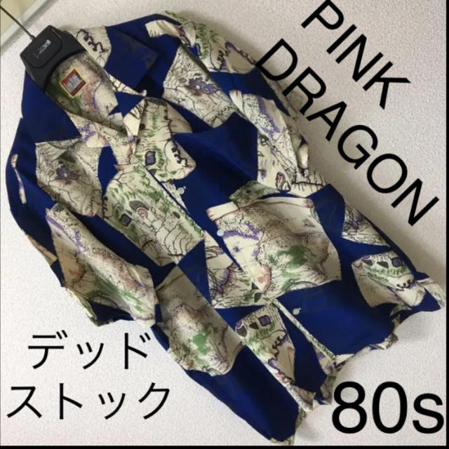 80S 当時物 デッドストック◆ピンクドラゴン オープンカラー アロハ シャツ