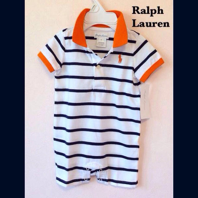 Ralph Lauren(ラルフローレン)の紺オレンジ半袖オール(70)6m キッズ/ベビー/マタニティのベビー服(~85cm)(ロンパース)の商品写真