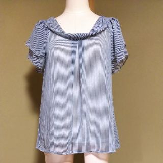 グローブ(grove)のgrove/グローブ＊ストライプ柄のシースルー半袖カットソー＊Ｌサイズ 美品(カットソー(半袖/袖なし))