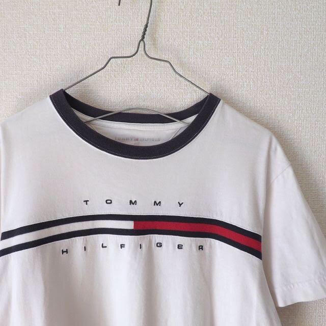 TOMMY HILFIGER(トミーヒルフィガー)のトミーヒルフィガー 刺繍ロゴ tシャツ 白 古着 レディース vintage レディースのトップス(Tシャツ(半袖/袖なし))の商品写真