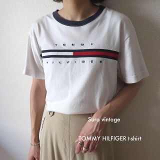 トミーヒルフィガー(TOMMY HILFIGER)のトミーヒルフィガー 刺繍ロゴ tシャツ 白 古着 レディース vintage(Tシャツ(半袖/袖なし))