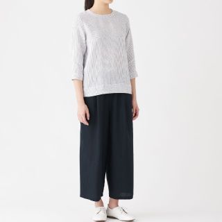 ムジルシリョウヒン(MUJI (無印良品))の〓新品〓今季〓無印良品フレンチリネンイージーワイドパンツ【クロップド丈】／Ｓ(クロップドパンツ)