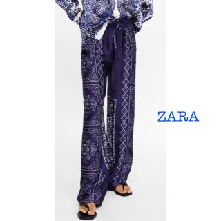 ザラ(ZARA)の新品未使用 ZARA ハイウエスト ウエストゴム ワイドパンツ XS S(カジュアルパンツ)