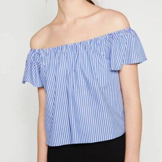 ザラ(ZARA)の値下げ！ZARA ストライプ オフショル ブラウス(シャツ/ブラウス(半袖/袖なし))