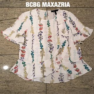 ビーシービージーマックスアズリア(BCBGMAXAZRIA)のBCBGMAXAZRIA  フローラルプリントトップス★花柄★XXS★半袖★レア(カットソー(半袖/袖なし))