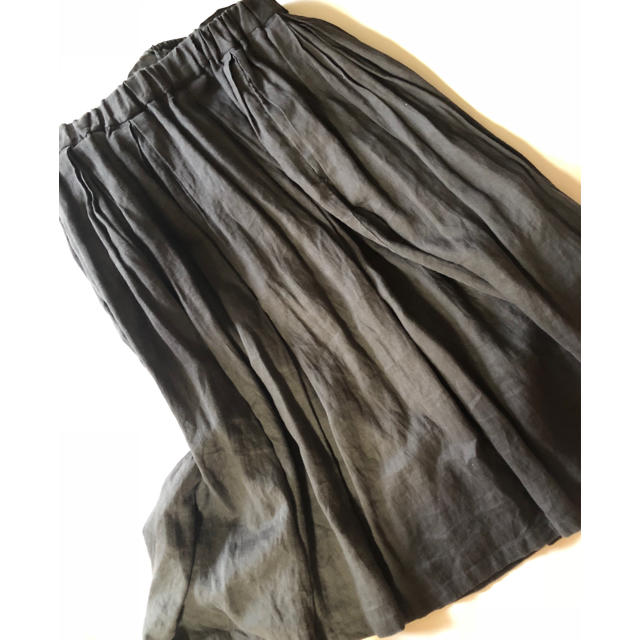 MUJI (無印良品)(ムジルシリョウヒン)の無印 スカート 裏地付 １度使用 麻 リネン ブラック レディースのスカート(ひざ丈スカート)の商品写真