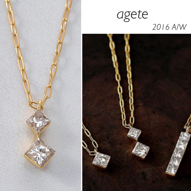 agete K18 0.15ct プリンセスカット2連ダイヤモンドネックレス | www