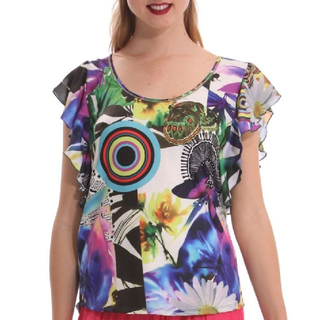 DESIGUAL(デシグアル)の入手困難★Desigual　フリルショルダー ボタニカル Tシャツ カットソー★ レディースのトップス(Tシャツ(半袖/袖なし))の商品写真