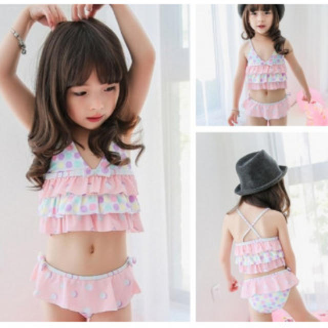 120》【新品】♡女の子 水着 セパレート フリル 水玉 海 プール セット セパレート水着120