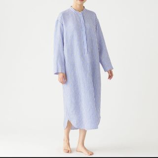 ムジルシリョウヒン(MUJI (無印良品))のyuu様専用 無印良品 オーガニックリネンクルタ S ライトブルー×ストライプ(ルームウェア)