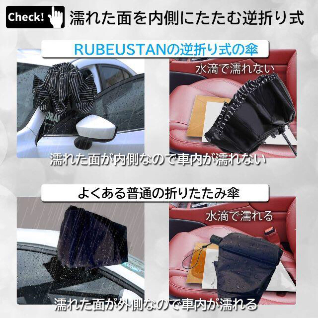 RUBEUSTAN おりたたみ傘  (ブラック&ホワイトストライプ) 84 メンズのファッション小物(傘)の商品写真