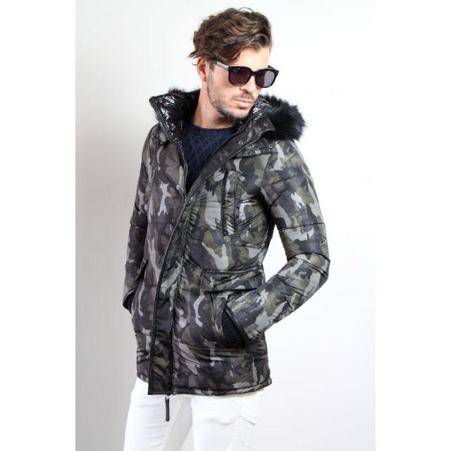 AKM - 定価21万 AKM x DUVETICA 迷彩 カモフラ ファー ダウン コートの