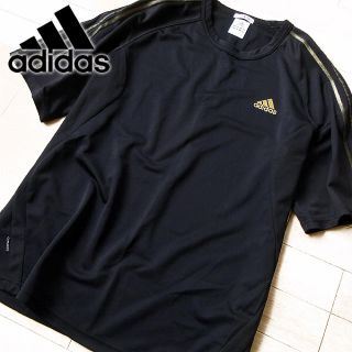 アディダス(adidas)の美品 Oサイズ アディダス メンズ 半袖Tシャツ ブラック×ゴールド(Tシャツ/カットソー(半袖/袖なし))