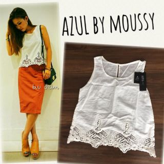 アズールバイマウジー(AZUL by moussy)のAZUL by moussy♡新品！綿ローンレースヘムクロプトWタンク(タンクトップ)