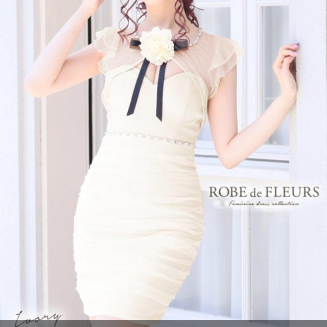 【ROBE de FLEURS/ローブドフルール】胸元フラワーコサージュ レディースのフォーマル/ドレス(ミニドレス)の商品写真