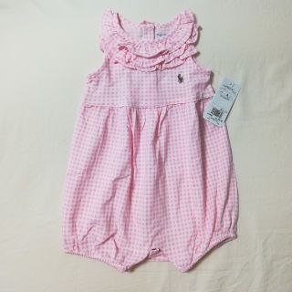 ラルフローレン(Ralph Lauren)の新品 ラルフローレンベビー フリルギンガムチェックロンパース  ワンピ ベビー服(ロンパース)