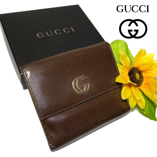 Gucci(グッチ)の【レア⭐️コスパ】 グッチ Wホック マーモント 折り財布 レザー ブラウン メンズのファッション小物(折り財布)の商品写真