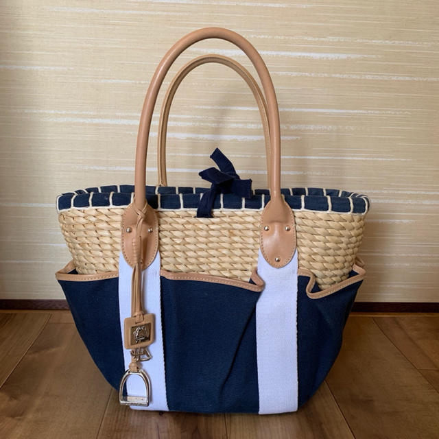 Ralph Lauren(ラルフローレン)のラルフローレン／キャンバス レザー かご バッグ ネイビー レディースのバッグ(トートバッグ)の商品写真