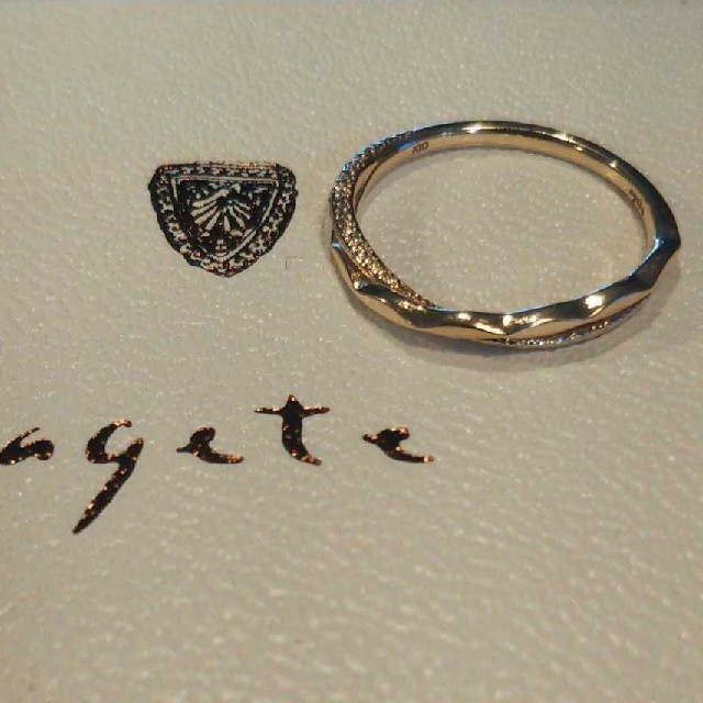 agete(アガット)のアガット K10 リング 5号 ２連 レイヤード ゴールド スクリュー 美品 レディースのアクセサリー(リング(指輪))の商品写真