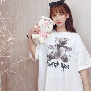 半袖Tシャツ レディース くま ベア 韓国ファッション オルチャン 原宿系 夏(Tシャツ(半袖/袖なし))