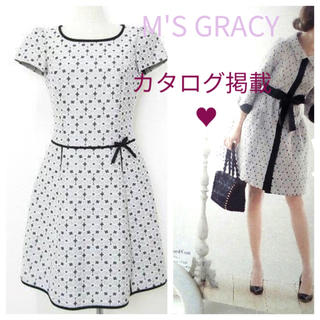 エムズグレイシー(M'S GRACY)のM'S GRACY❀*フラワーが広がるウエストリボンが可愛いワンピース°✼*.(ひざ丈ワンピース)