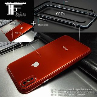 iPhoneXS /X用★赤★3Dアルミバンパー+チタン＆強化ガラス両面(iPhoneケース)