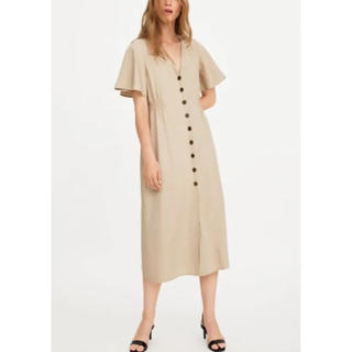 ザラ(ZARA)の新品 ZARA WOMAN フリル フロントボタン ワンピース S(ロングワンピース/マキシワンピース)