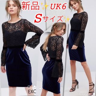 エイソス(asos)の【新品、タグ付】ペーパードールズ レース ブルー ベレベット ワンピースドレス(ひざ丈ワンピース)