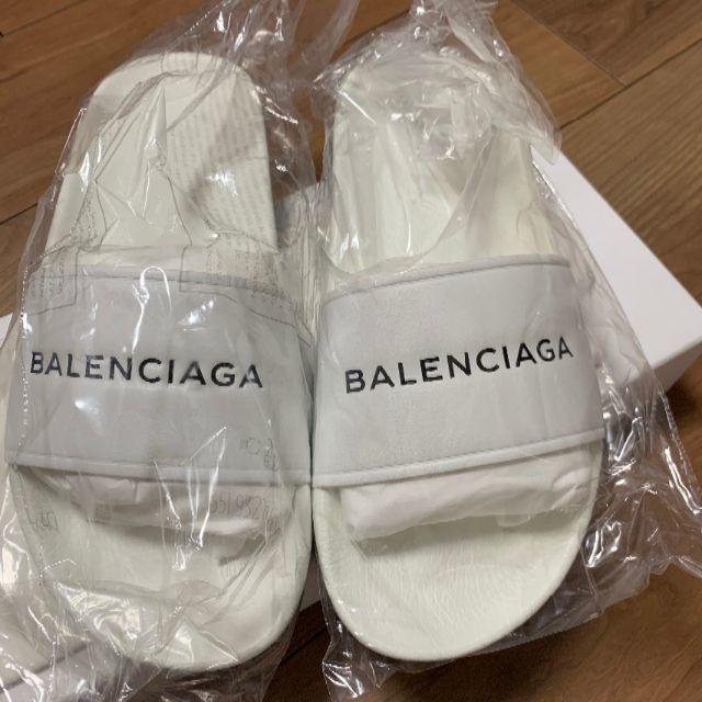 [40] Balenciaga white Leather Sliders